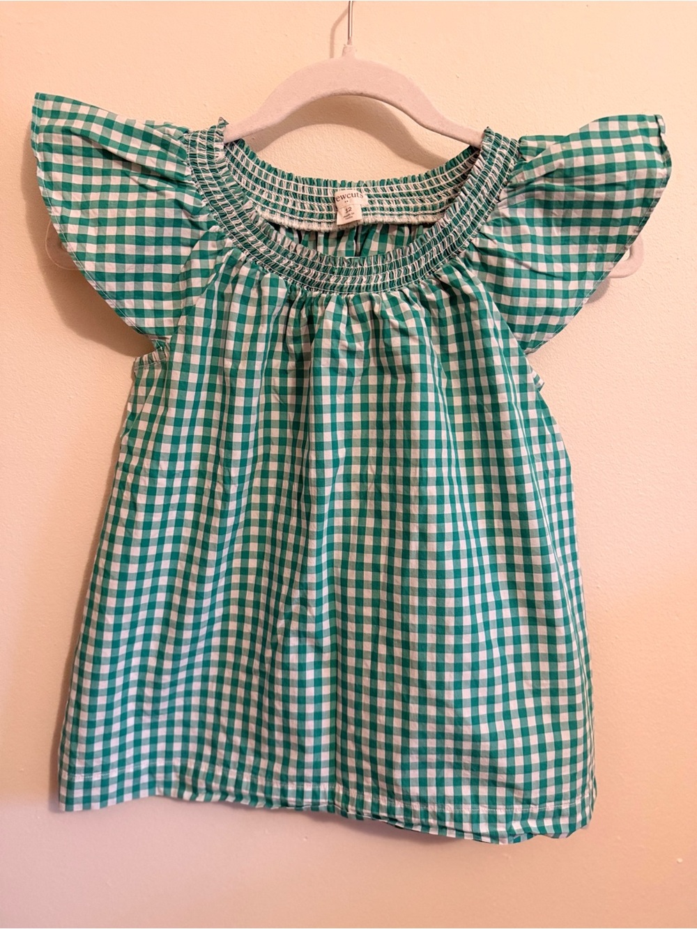 Crewcuts Teal Gingham Flutter-Sleeve Blouse